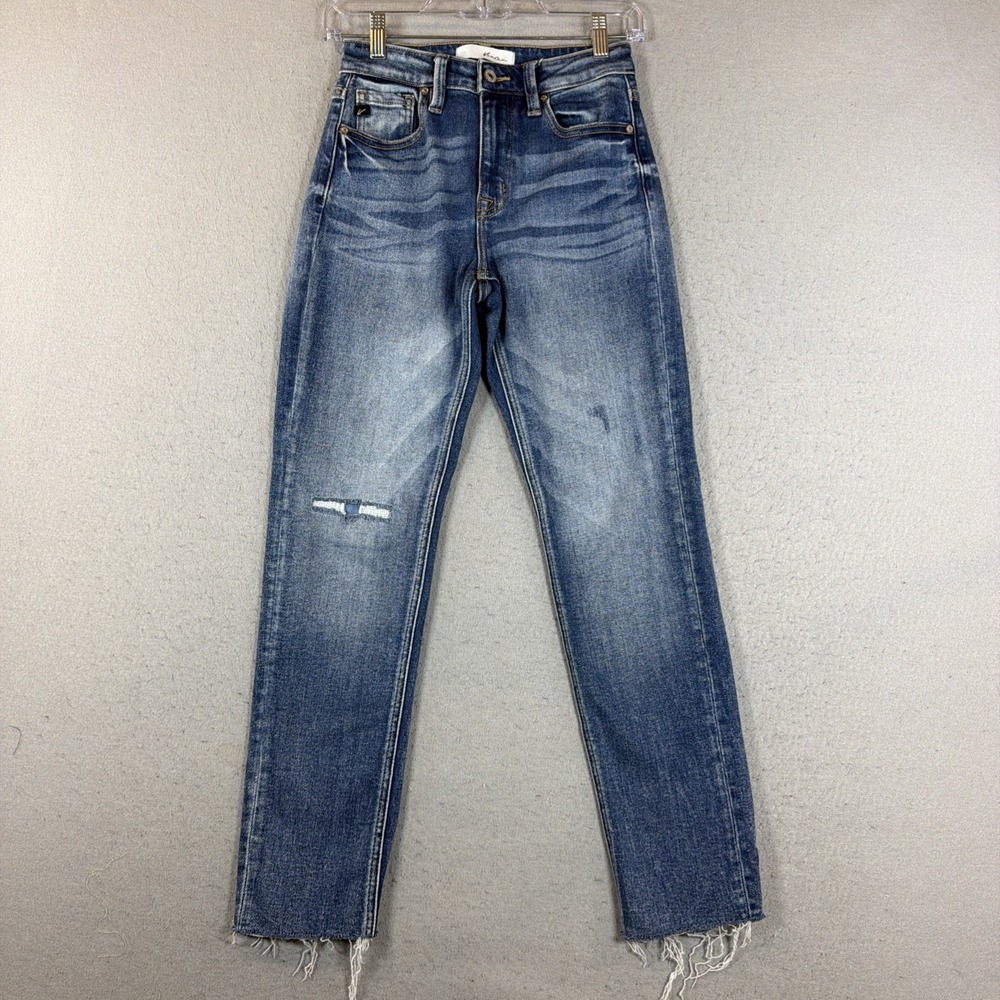 KanCan Straight Leg Blue Denim Jeans Frayed Hem 100% Cotton Women Size 1/24